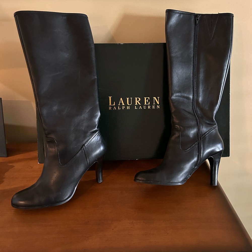 Lauren Ralph Lauren Bryce black zipped leather boots. Size 9 excellent condition